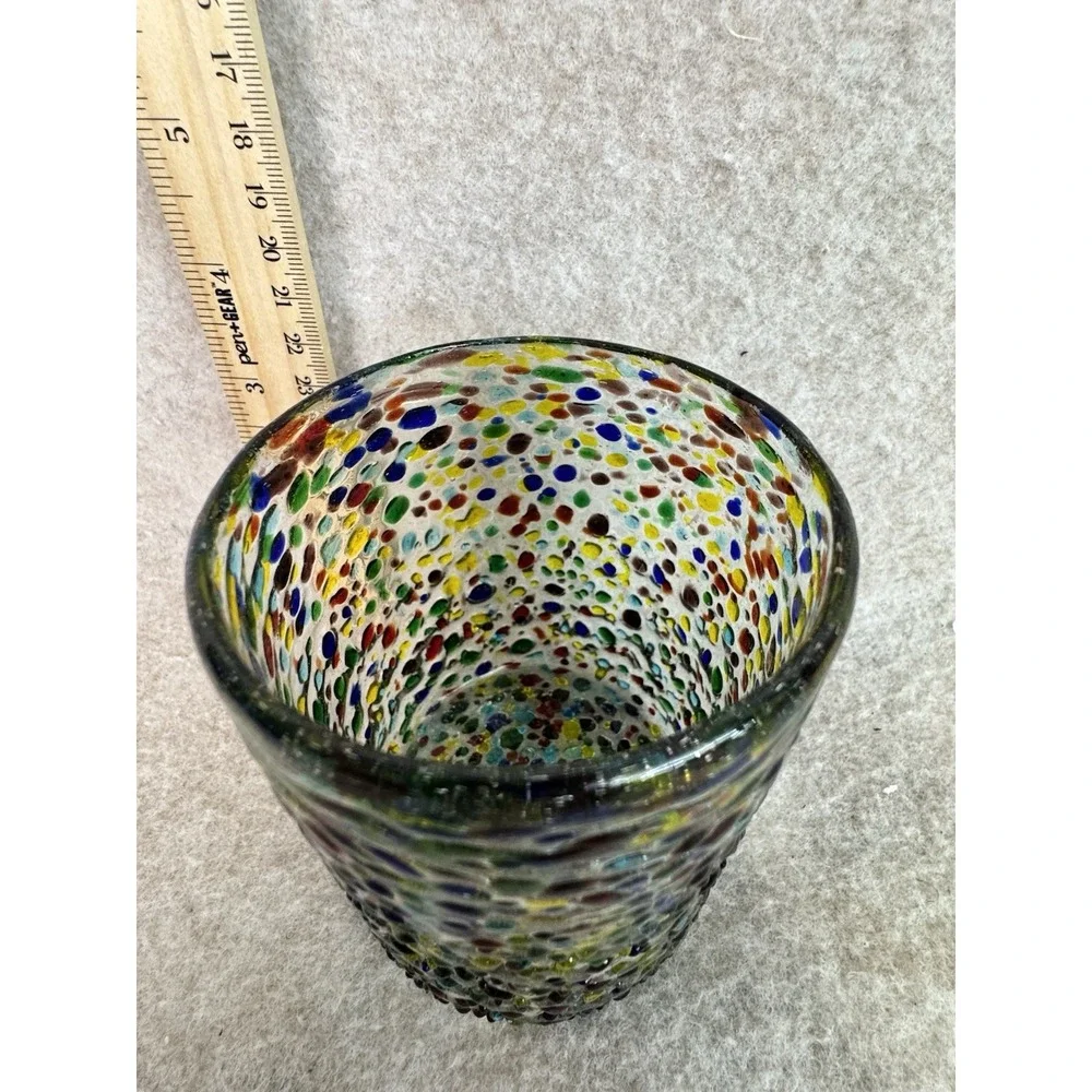 Set Of 4 Confetti Lowball Glass Tumblers Thick Textured Recycled Mexico